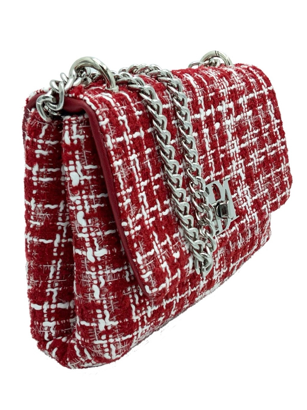 Badgley Mischka Red and White Tweed Chain Shoulder Bag NWT Retail $129 - Picture 3 of 4